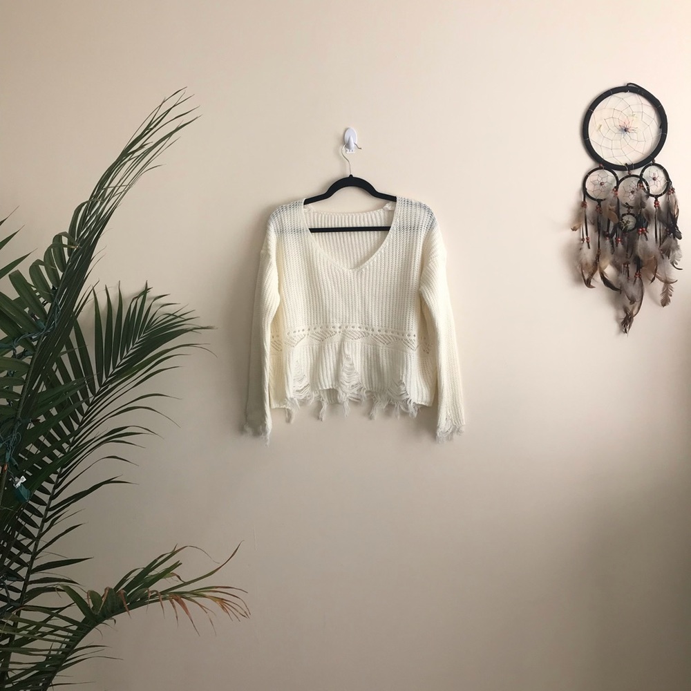 Fringed Distressed Cropped Crop Sweater